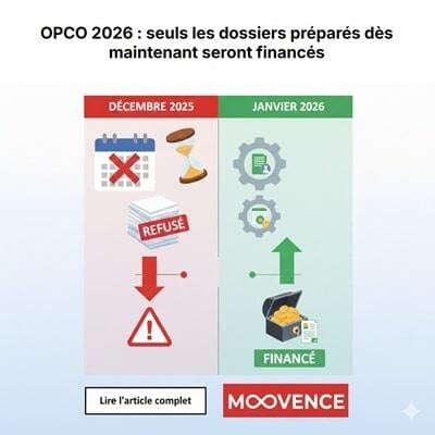 Infographie de l'accompagnement de MOOVENCE pour obtenir le financement OPCO